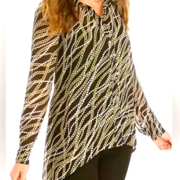 Michael Kors Sheer Button down chain pearl print blouse 2X - Picture 1 of 7